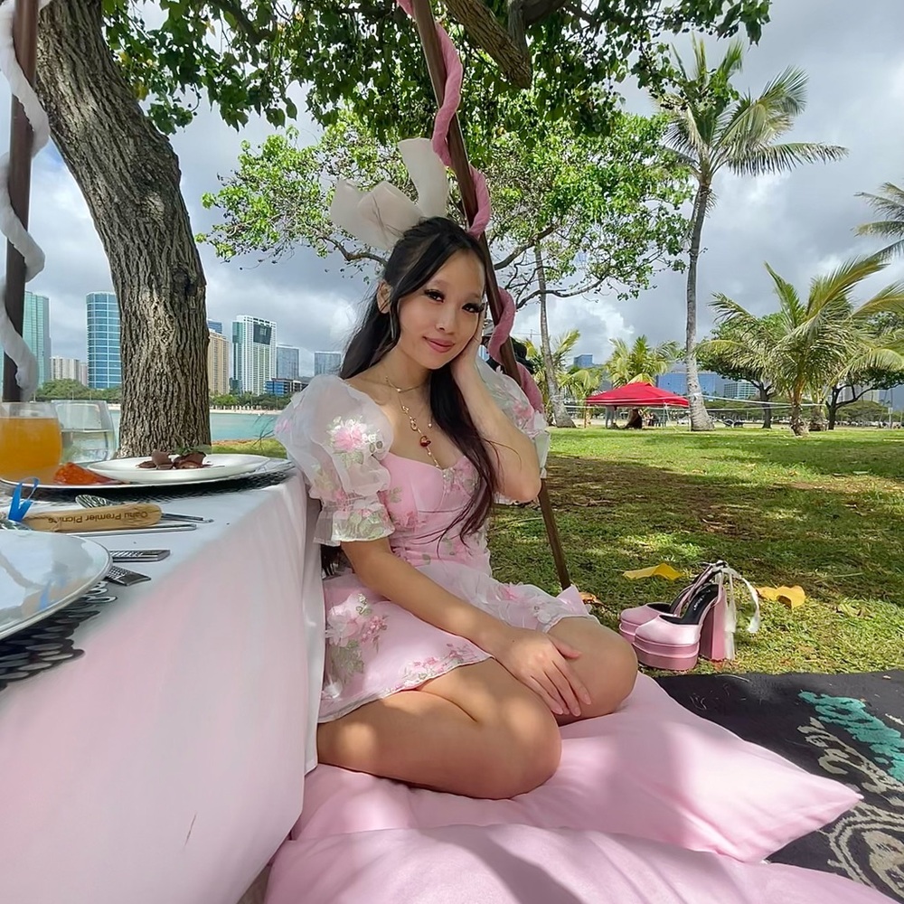 Floral Pink Dress with Puff Sleeves